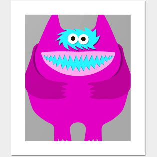 Hot Pink Nauga Stuffed Animal Cute Monster Throwback graphic Posters and Art